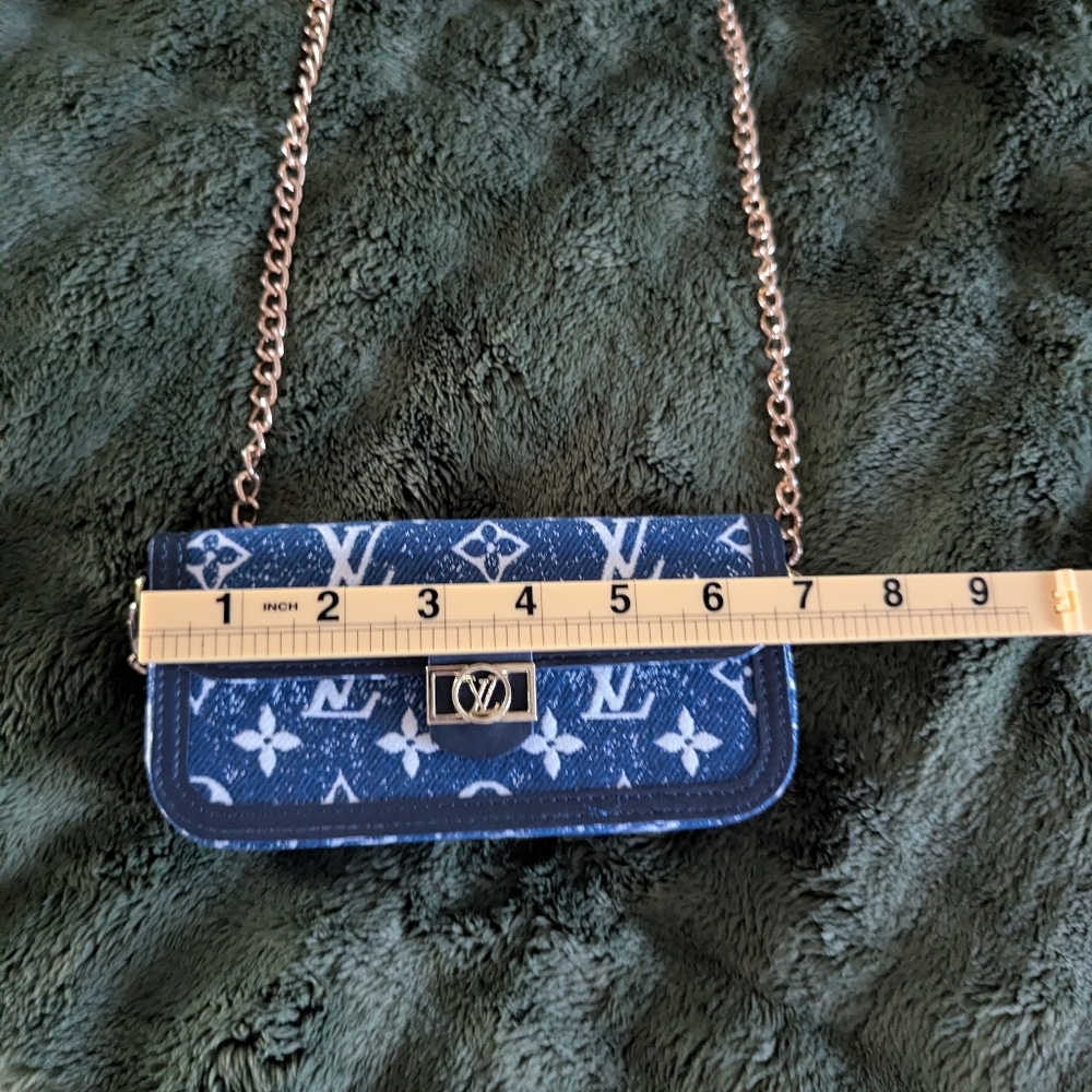 Louis Vuitton Blue Monogram Crossbody with Gold Chain - Picture 2 of 2
